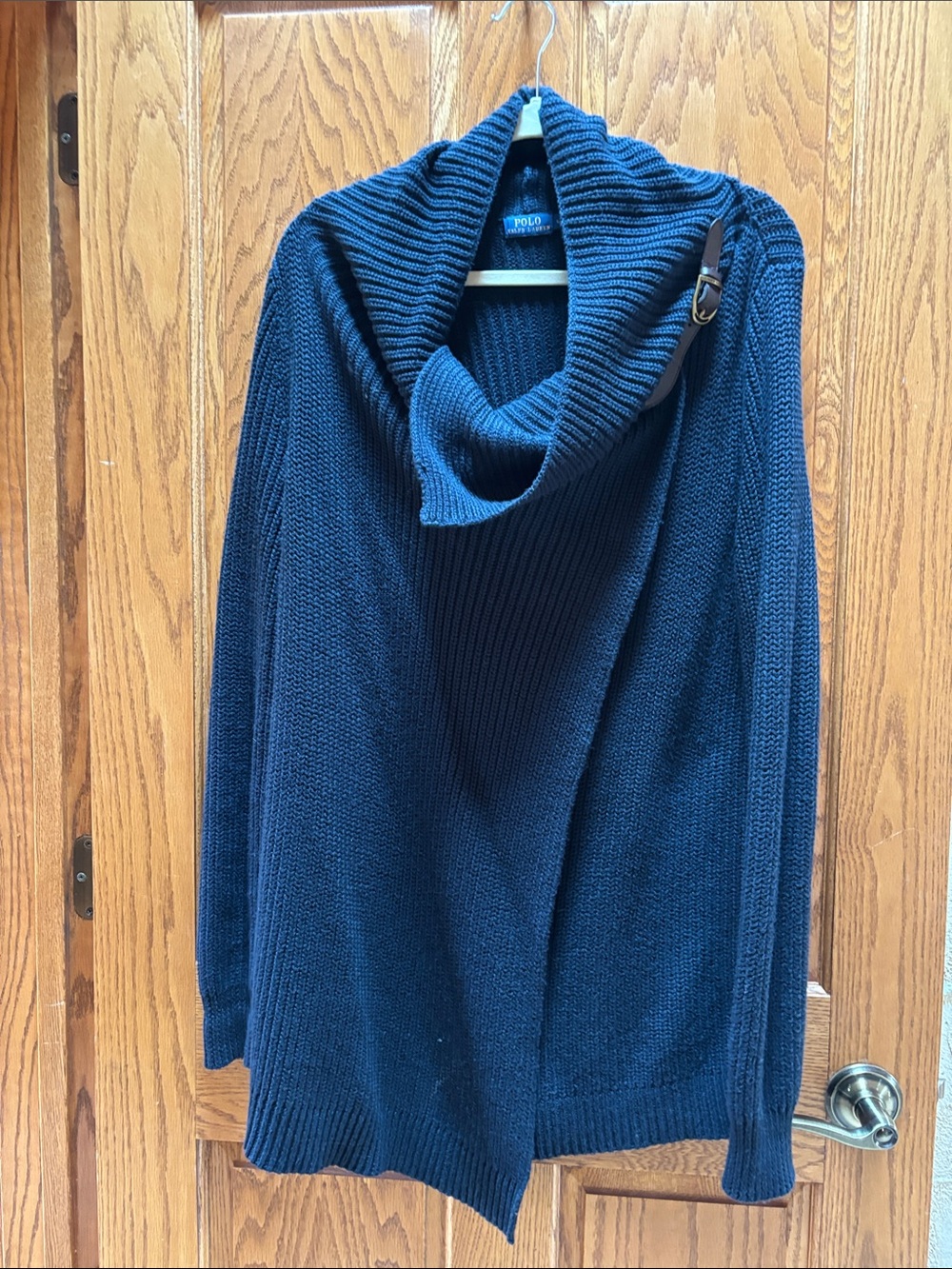 Polo by Ralph Lauren Navy Cowl-Neck Knit Sweater with Buckle Detail